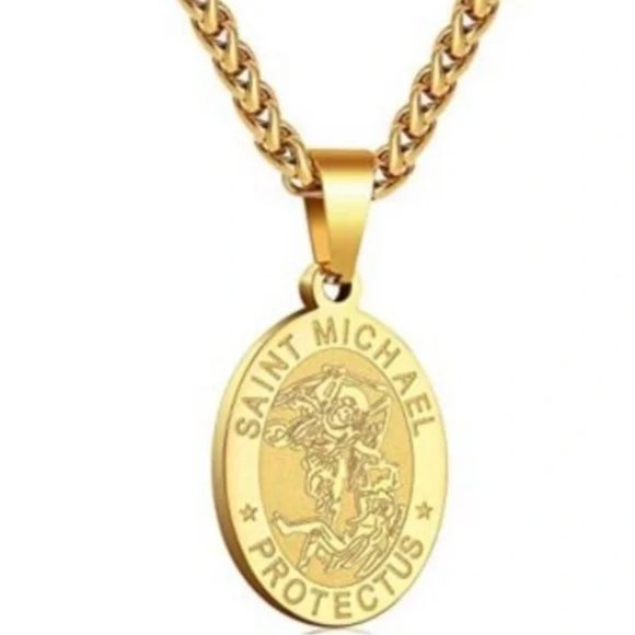 NEW Oval Stainless Steel Saint Christopher Necklace Saint Michael Gold Necklace - Picture 3 of 6